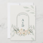 オリーブグリーンのアーチホワイトフラワーの結婚式招待状 招待状 (正面)