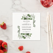 オリーブグリーンのエレガントなカントリー フラワーのカップルシャワー スタンダードカクテルナプキン (インサイチュ)