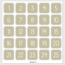 オリーブグリーンのカスタマイズ可能なスクエア数字ステッカー シール