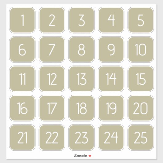 オリーブグリーンのカスタマイズ可能なスクエア数字ステッカー シール (シート)