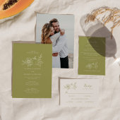 オリーブグリーンのカボチャの秋の結婚式のお礼カード エンクロージャーカード