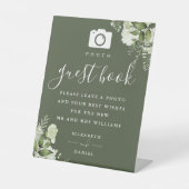 オリーブグリーンのグリーン写真ゲストブック ウェディング 台座サイン (正面)