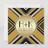 オリーブグリーンのゴールドアートデコディナーパーティー招待状 招待状 (正面)