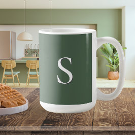 オリーブグリーンのシンプルモダンなモノグラム コーヒーマグカップ
