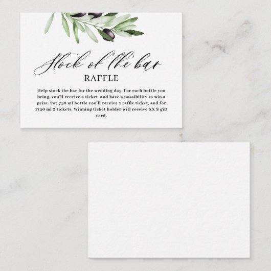 オリーブグリーンのストック・ザ・バー ブライダルシャワー エンクロージャーカード (正面/裏面)