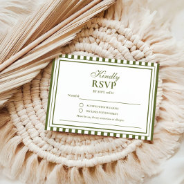 オリーブグリーンのストライプ オールドマネー ウェディング招待状 RSVP