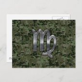 オリーブグリーンのデジタルカモフラージュの乙女座の星座 ポストカード (正面/裏面)