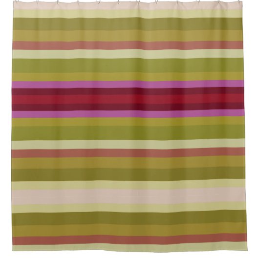 オリーブグリーンのバーガンディとピンク シャワーカーテン (正面)