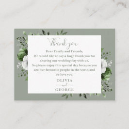 オリーブグリーンのボタニカルフラワーの結婚式のお礼 プレイスカード