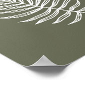 オリーブグリーンのミニマリストファーンラインスケッチ ポスター (角)