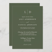 オリーブグリーンのミニマリスト結婚モノグラム 招待状 (正面/裏面)