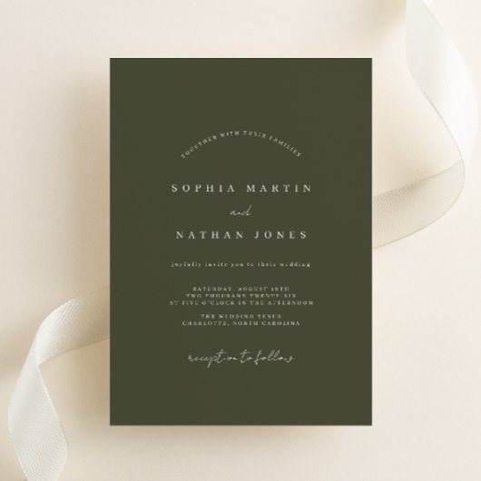 オリーブグリーンのミニマリスト結婚式招待状 招待状
