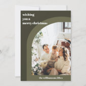 オリーブグリーンのモダンなアーチの2つの縦写真 シーズンカード (正面)