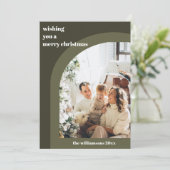 オリーブグリーンのモダンなアーチの2つの縦写真 シーズンカード (スタンド正面)