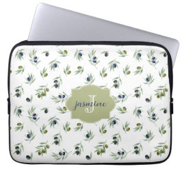 オリーブグリーンのモノグラムネームウォーターカラーシックパターン ラップトップスリーブ