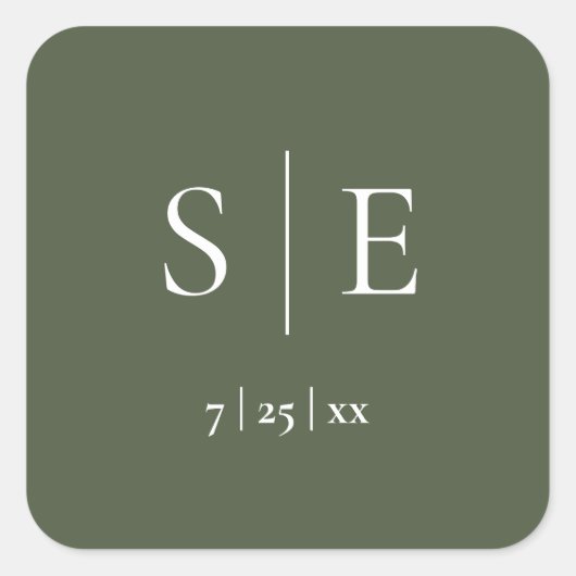 オリーブグリーンのモノグラム ウェディング スクエアシール (正面)