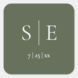 オリーブグリーンのモノグラム ウェディング スクエアシール