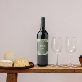 オリーブグリーンのワインラベルに結婚おけるデリケートなフローラ ワインラベル