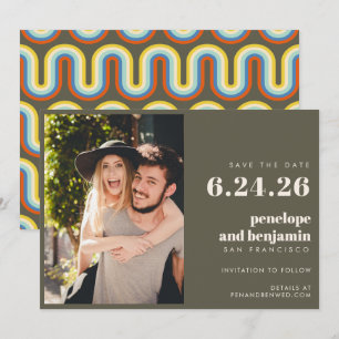 オリーブグリーンの写真 ウェディングの素敵なレトロ70年代デザイン セーブザデート