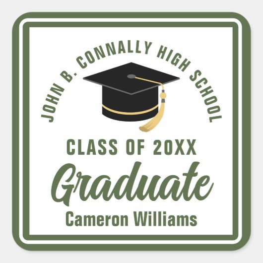 オリーブグリーンの卒業パーティー スクエアシール (正面)