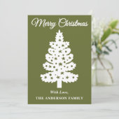 オリーブグリーンの手書きスクリプトのクリスマスツリー シーズンカード (スタンド正面)