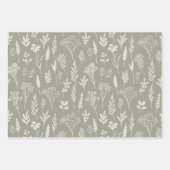 オリーブグリーンの植物とハーブのパターンフローラギフト ラッピングペーパーシート (正面2)