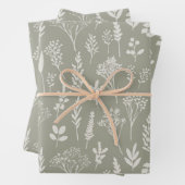 オリーブグリーンの植物とハーブのパターンフローラギフト ラッピングペーパーシート (インサイチュ)