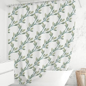 オリーブグリーンの植物の葉の模様 シャワーカーテン