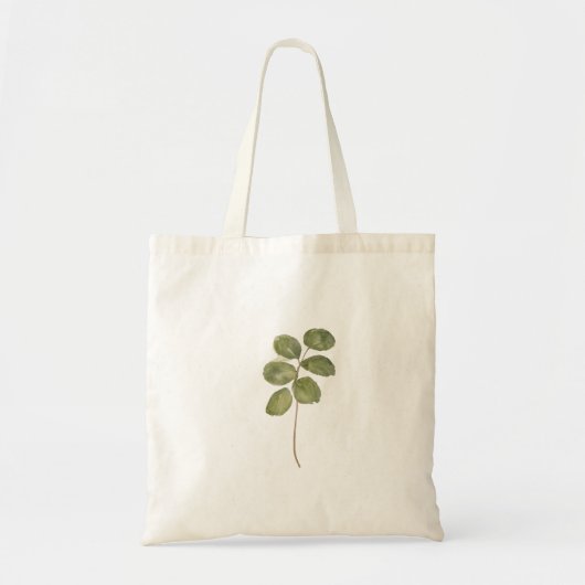オリーブグリーンの植物押し葉モノプリント トートバッグ (正面)