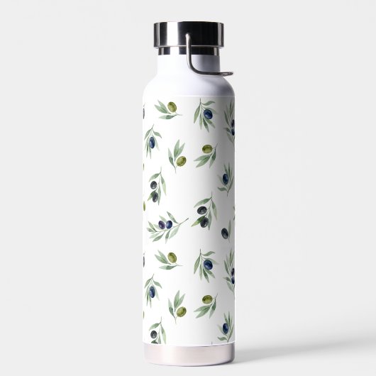 オリーブグリーンの植物画ウォーターカラーチック柄 ウォーターボトル (左面)