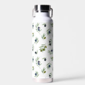 オリーブグリーンの植物画ウォーターカラーチック柄 ウォーターボトル (正面)