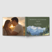 オリーブグリーンの水彩画の山の結婚式の写真 ゲストブック (全面)