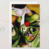 オリーブグリーンの着物を着た芸者 便箋 (正面/裏面)