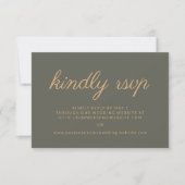 オリーブグリーンの結婚式のウェブサイト ぜひRSVPを  出欠カード (正面)