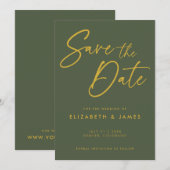 オリーブグリーンの結婚式 Save The Date 招待状 (正面/裏面)