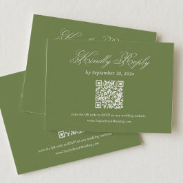 オリーブグリーンの結婚式RSVP QRコード エンクロージャーカード