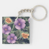 オリーブグリーンの背景にラベンダーと桃の花 キーホルダー (裏面)