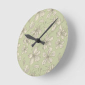 オリーブグリーンの花を投げる – シームレスなパターン。 ラウンド壁時計 (傾斜)