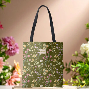 オリーブグリーンの花園トレンドユニーク トートバッグ