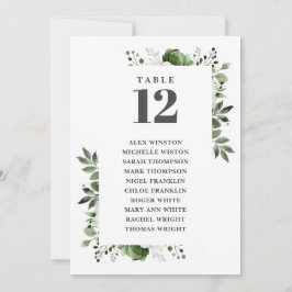 オリーブグリーンの花柄テーブルナンバー席次表 招待状