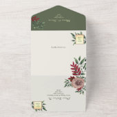オリーブグリーンの花柄ボタニカルウェディング オールインワン招待状 (外側)