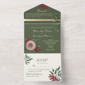 オリーブグリーンの花柄ボタニカルウェディング オールインワン招待状 (内側)