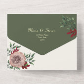 オリーブグリーンの花柄ボタニカルウェディング オールインワン招待状 (裏面)