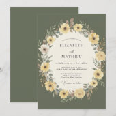 オリーブグリーンの芸術的な自然の結婚式 招待状 (正面/裏面)