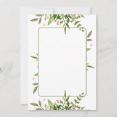 オリーブグリーンの葉のスプレーにピンクの花をデザイン 招待状 (正面)