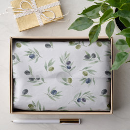 オリーブグリーンの葉 水彩フラワーパターン 薄葉紙