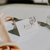 オリーブグリーンの象牙色の高級感漂う結婚式の席札 テーブルナンバー