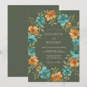 オリーブグリーンの輝く秋の結婚式 招待状 (正面/裏面)