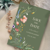 オリーブグリーンの野生の花の草原 Save the Date カード