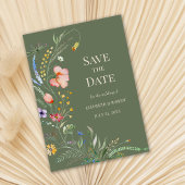 オリーブグリーンの野生の花の草原 Save the Date カード